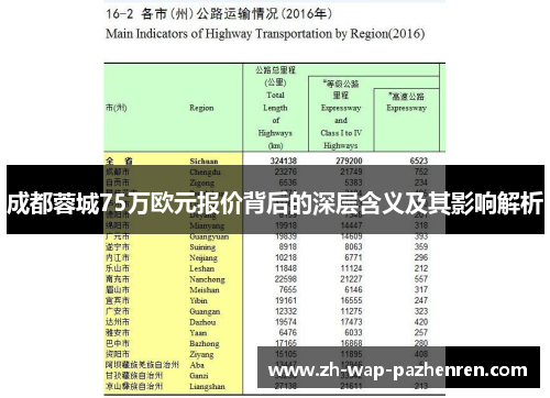 成都蓉城75万欧元报价背后的深层含义及其影响解析 成都蓉城75万欧元报价背后的深层含义及其影响解析